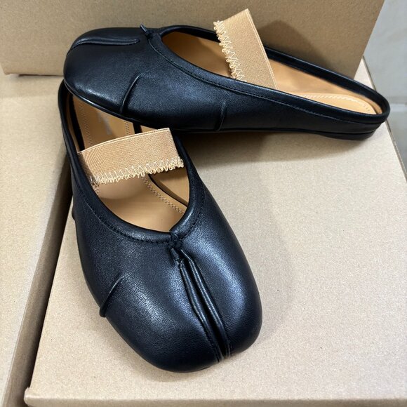 Maison Margiela Tabi Ballet Flats Black Size 38 US8 w/ Elastic Band Japan - Picture 1 of 5